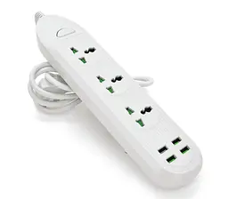 Мережевий фільтр Voltronic ТВТ16, 3 розетки + 4 USB, 2 м, перетин 3×0,75 мм, 3000 Вт, білий - мініатюра 1