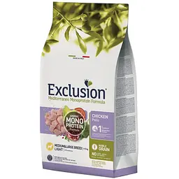 Корм Exclusion Light Chicken Medium & Large Breed для дорослих собак середніх та великих порід з надмірною вагою та зниженою активністю або стерилізованих з куркою 12 кг