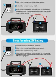 Зарядний пристрій Foxsur 12V-8A/24V4A 12V-20A для автомобільного акумулятора - мініатюра 7