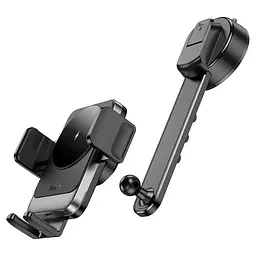 Автоутримувач HOCO HW14+ Wireless Charging 15W, кріплення на торпеду, затискач 55-90мм, Black, Box - мініатюра 2