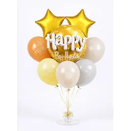 Набір надувних фольгованих кульок Happy Birthday з жовтими зірками яскраві декоративні для свят 6 шт Різні кольори