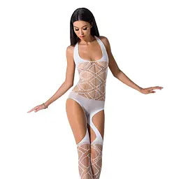 Бодістокінг Passion BS060 white, комбінезон, імітація трусиків і гольфів - мініатюра 1
