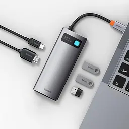USB-Хаб Baseus USB-C Metal Gleam Series 5in1 Gray (CAHUB-CX0G) - мініатюра 8