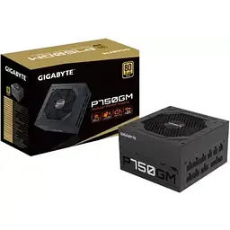 Блок живлення Gigabyte 750 Вт P750GM, Black, модульний, 120 мм (HYB), Active PFC, 80 Plus Gold, MB: 20+4 pin, CPU: 4+4 pin, VGA: 4 x 6+2 pin, 3xMolex / 1xFDD / 8xSATA, Захист: OVP/OPP/SCP/UVP/OCP/OTP (GP-P750GM)