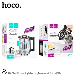 Електрочайник Hoco HA01A Kitchen high boron glass electric kettle 1.8L скляний з підсвіткою блакитною - мініатюра 5