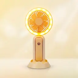 Акумуляторний мінівентилятор Mini Portable Fan 3 Вт, жовтий, вентилятор із підсвіткою і тримачем для телефона - мініатюра 5