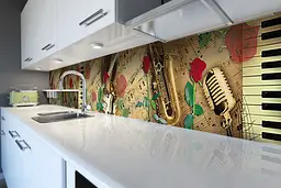 Кухонний фартух Музика наклейка ПВХ Троянди Ноти Музичні інструменти Бежевий 60х300 см Happy Pocket Z180479
