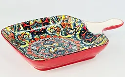 Салатник з ручкою квадр. 23x16x3 "Мальований червоний"