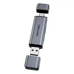Зчитувач флеш-карт Vention USB 3.0 AM/USB-C to SD+TF Gray Dual Drive Letter Aluminum Alloy (CLLH0) - мініатюра 2