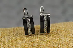 Сережки Xuping Jewelry краватка з чорною керамікою 1.6 см сріблясті