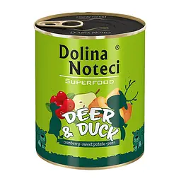 Вологий корм для собак Dolina Noteci Superfood з олениною та качкою банка 800 г