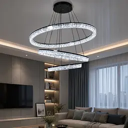 Сучасна підвісна LED люстра Diasha 1712/800+600+400BK з трьома кільцями, чорна, 125 W, освітлення 10-25 м2