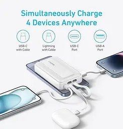 Повербанк Anker 20000 mAh 45W Power Bank з вбудованими кабелями швидка зарядка PD наскрізна зарядка LED дисплей УМБ Рожевий - мініатюра 2