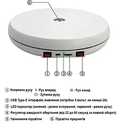 Автоматичний поворотний стіл з регулюванням швидкості обертання Heonyirry C250, діаметр 25 см, білий - мініатюра 5