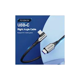 Дата кабель USB-C to USB-C 1.0m 5A 90° corner aluminum gray Vention (TAKHF) - мініатюра 4