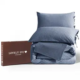 Комплект постільної білизни Lovely Svi варена бавовна (120 г/м2) Полуторний в клітинку Синій