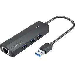 Концентратор Vention USB 3.0 to 3хUSB 3.0/RJ45 Gigabit black (CHNBB)