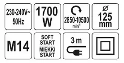 Шліфмашина кутова мережева YATO 1700 Вт (YT-821024) - мініатюра 4