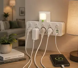 Мережевий фільтр 4 розетки + USB / адаптер на 4 розетки + USB з індивідуальними кнопками та LED-підсвічуванням Білий - мініатюра 4