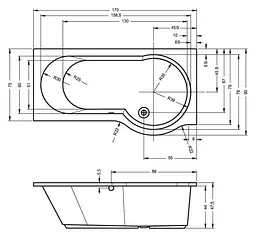 Ванна акрилова Rho Dorado 170x90 ліва BA8100500000000 - мініатюра 2