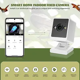 Ideashop Смарт шпаківня з бездротовою камерою 3MP, 13" H підвісний дерев'яний пташиний будиночок для вулиці, зовнішня камера - мініатюра 3