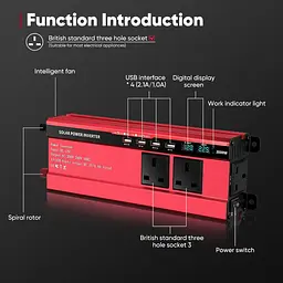 Автомобільний інвертор 2000 Вт 12V–240V з LED дисплеєм, 3 UK розетки та 4 USB - мініатюра 4