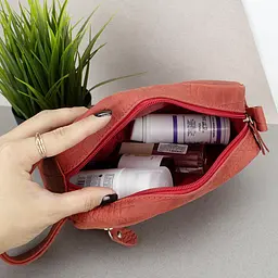 Косметичка жіноча шкіряна HandyCover HC0029 червона з ручкою - мініатюра 2