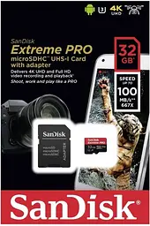 Карта пам'яті Sandisk 32GB microSDHC Extreme Pro + SD Adapter + Rescue Pro Deluxe 100MB/s A1 C (SDSQXCG-032G-GN6MA) - мініатюра 2