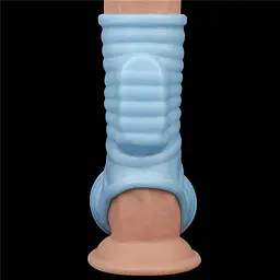 Насадка на пеніс з вібрацією Lovetoy Knights Ring Vibrating Wave With Scrotum Sleeve 14.4 см блакитний - мініатюра 4