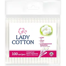 Палички ватні в поліетиленовому пакеті Lady Cotton 100 шт. (4820048487351A)