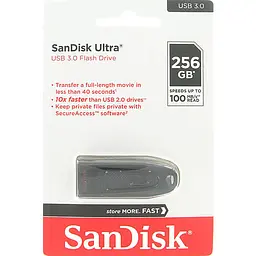Флеш-накопичувач SanDisk USB 3.0 Ultra 256Gb (130Mb/s) Black (SDCZ48-256G-U46) - мініатюра 2