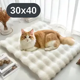 М'який лежак для котів та собак 30×40 см — пухнастий килимок під нірку, теплий, білий KT8001311