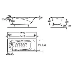 Ванна чавунна Roca Malbu 160x75 A23107000R - мініатюра 2