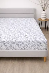 Простирадло на резинці Ecotton 90х200 см фланель бавовняне білого кольору з квітами (25574)