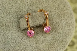 Сережки дитячі Xuping Jewelry Чарівність із рожевим каменем 1,5 см золотисті