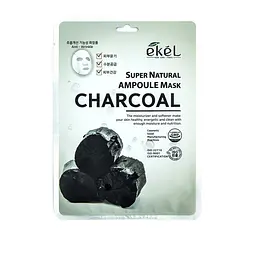 Маска тканинна для обличчя Ekel Super Natural Ampoule з екстрактом деревного вугілля
