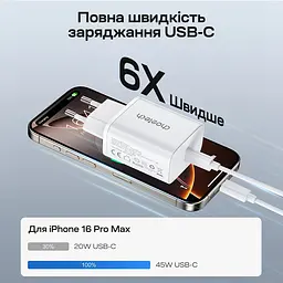 Мережевий зарядний пристрій Choetech PD3042 mini PD45W USB-C White (43-00156) - мініатюра 5