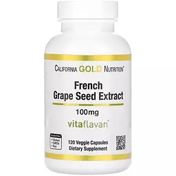 Екстракт кісточок французького винограду Вітафлаван California Gold Nutrition French Grape Seed Extract Vitaflavan 100 мг 120 вегетаріанських капсул