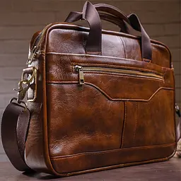 Ділова чоловіча сумка із зернистої шкіри 14837 Vintage коричнева - мініатюра 9