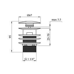 Донний клапан для раковини Kroner KRM - C962 1 1/4" з переливом CV022944, Хром - мініатюра 3