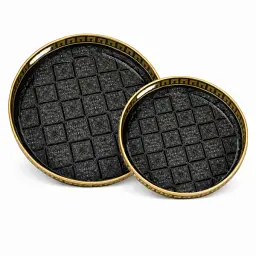 Набір підносів декоративних Yiwu Black Spirit 2 штуки 37/32.5 см чорний таці декоративні з ручками для напоїв та сервірування HP-HK-B3