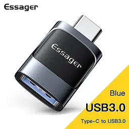 Адаптер Essager USB/ Type-C USB 3.0 A Blue - мініатюра 2