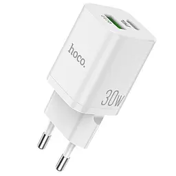 Мережевий зарядний пристрій 1USB + Type-C Hoco N13 Bright PD30W+QC3.0 2A White