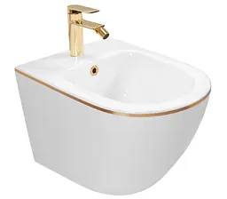 Підвісне біде Rea Carlo Mini white gold edge REA-C6990, Білий - мініатюра 4
