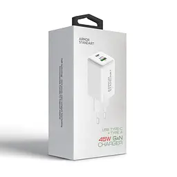Зарядний пристрій AR372 GaN 45W White, 2 порти USB-C і USB-A, підтримка Power Delivery 3.0 і PPS, швидка зарядка для планшетів і смартфонів, ArmorStandart (ARM77550) - мініатюра 10