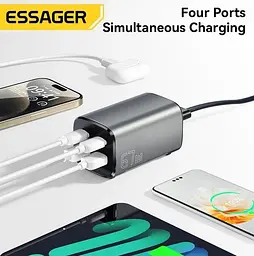 Зарядний пристрій Essager 67w Gan Desktop Charger 4 порти ES-CD35 чорний - мініатюра 3