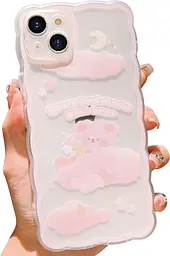 Чохол для iPhone 15 Plus Симпатичний мультфільм Квіткові хмари Місячний ведмідь Візерунок Дизайн Жінки Дівчата Kawaii Тонкий