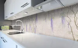 Вініловий кухонний фартух Гліцинія наклейка для кухні ПВХ висячі Квіти Бежевий 65х250 см Happy Pocket Z181513