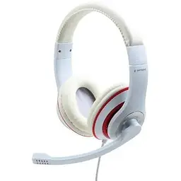 Навушники Gembird MHS-03 білий/Red 3.5 мм (4-pin) мікрофон динаміки 40 мм пульт керування на кабелі 105 дБ 32 Ом 1.8 м
