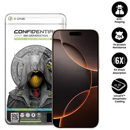 Захисна плівка iPhone 16 Pro Max з чорною рамкою, протиударна, антишпигун, 2.5D, Privacy, Confidential, 4th Generation, X-One